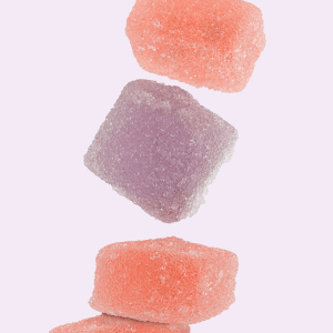 pink and purple sugar-coated gummies