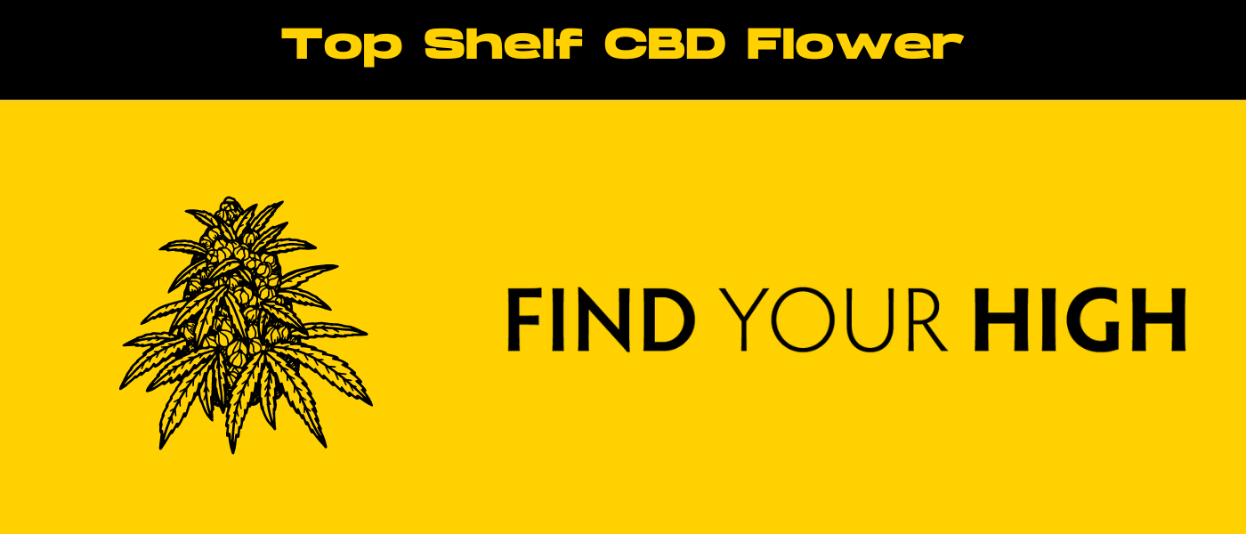 black and yellow banner image for top shelf CBD flower blog