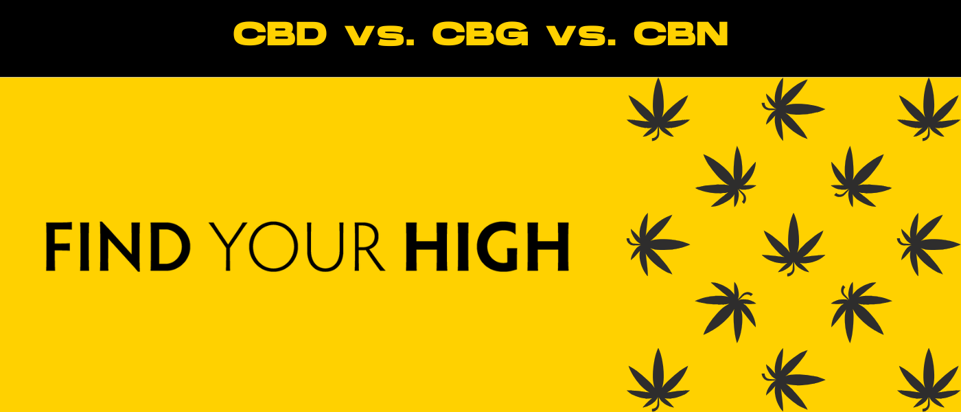 black and yellow banner image for cbd vs cbg vs cbn blog