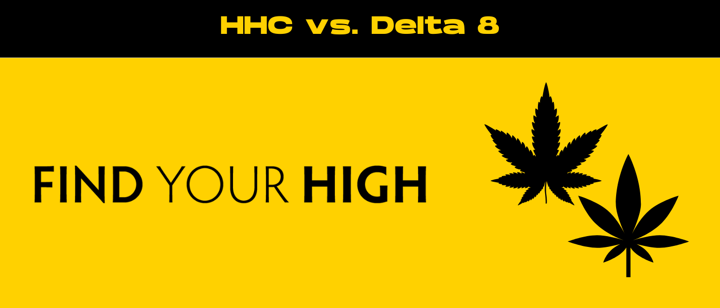 black and yellow banner image for hhc vs delta 8 blog