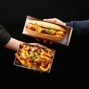 hot dog and box of fries