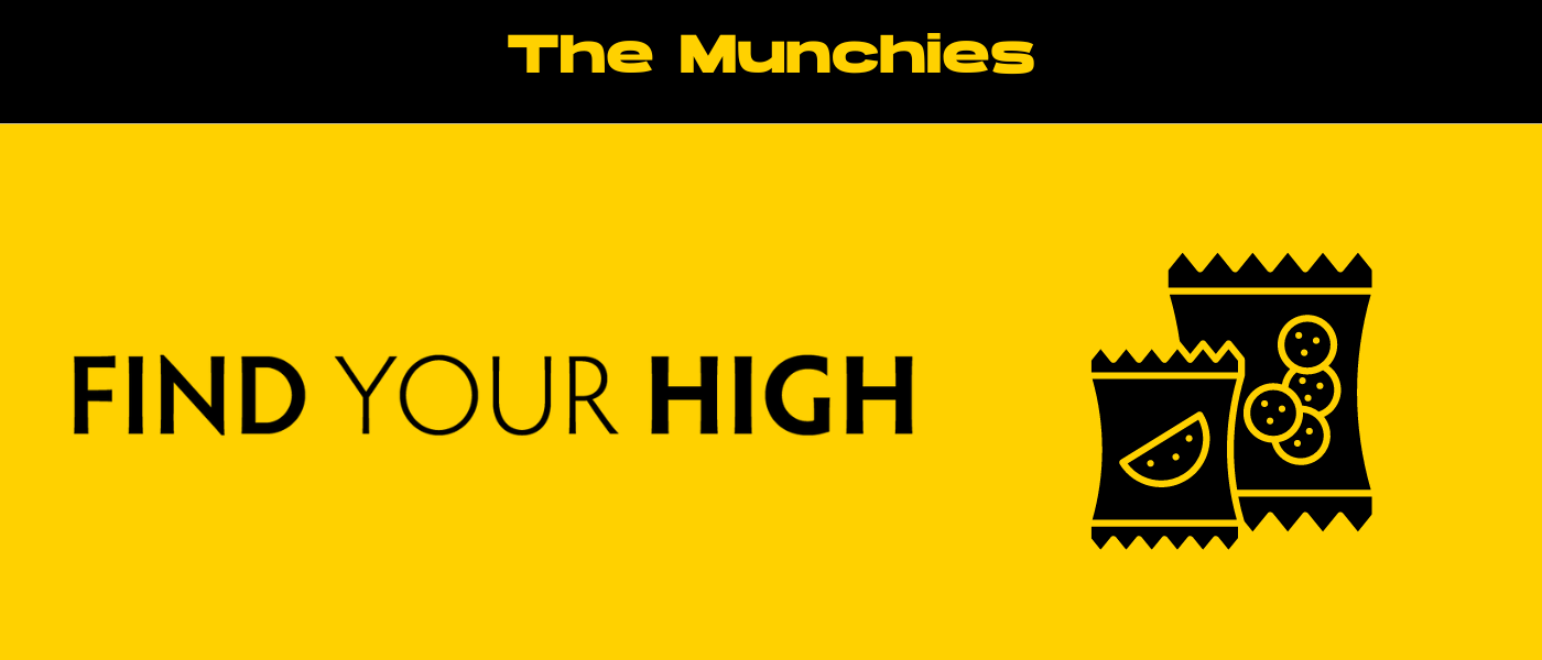 black and yellow banner image for a blog about the munchies