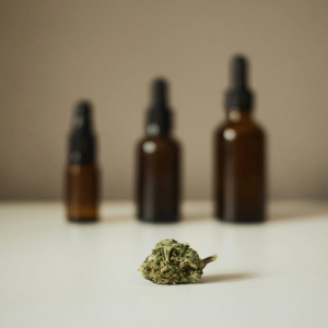 cannabis flower and tincture bottles