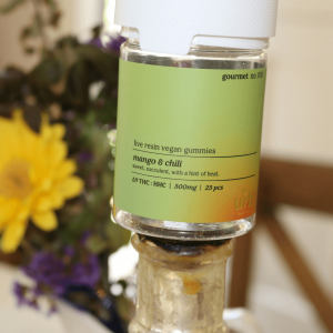 cannabinoid gummy jar with white lid