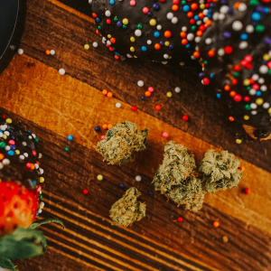 cannabis flower and treats with sprinkles