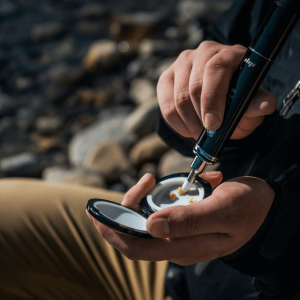 person with a dip device