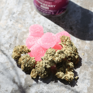 pink gummies and cannabis flower
