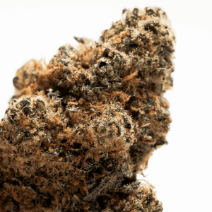 up close image of brown and green cannabis flower