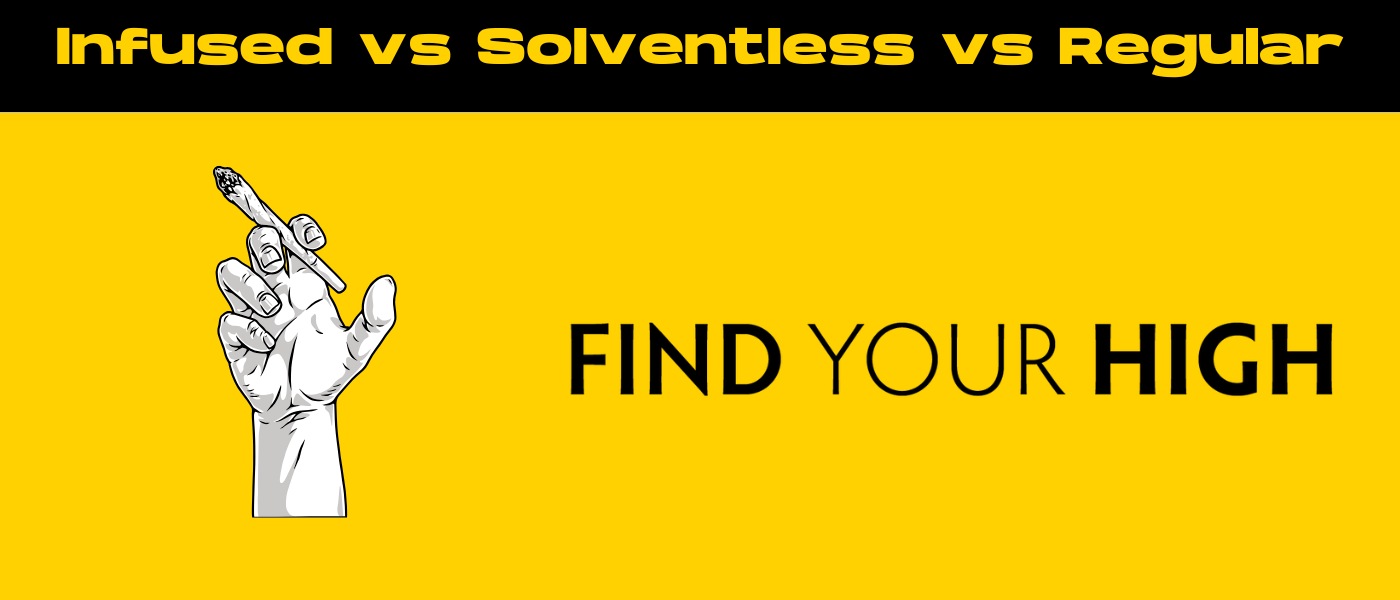 black and yellow banner image for infused vs solventless vs regular pre-rolls blog