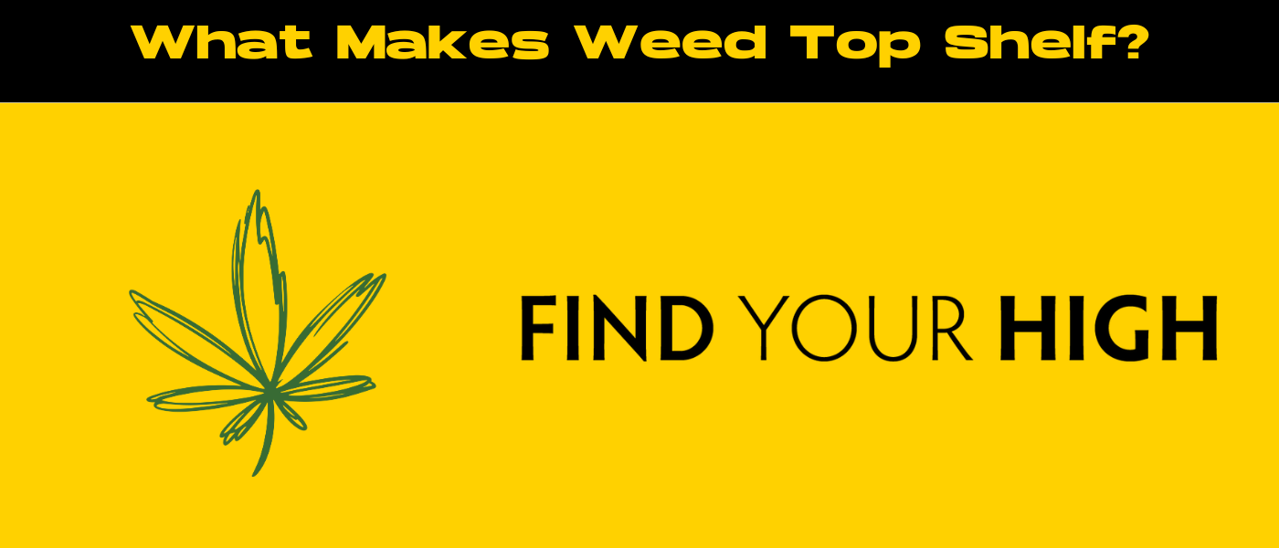 black and yellow banner image for what makes weed “top shelf” blog