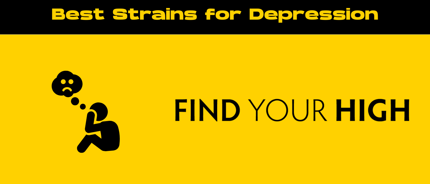 black and yellow banner image for best strains for depression blog