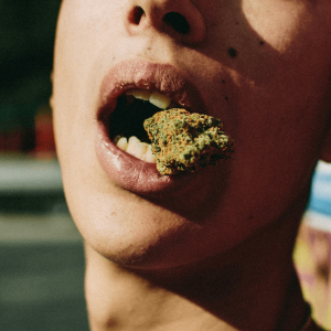 cannabis nug in mouth